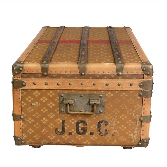 Wood French Steamer Trunk by Aux Etats Unis For Sale - Image 7 of 12
