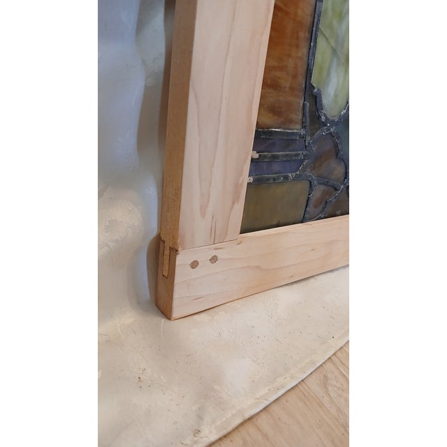 Antique Willet Studio Slag Glass Window Panel in Hand-Crafted Maple Frame – Piece 1 of 2 For Sale - Image 12 of 12