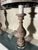 2 Aiden Gray Wood Carved, Faux Candle Neck, Acrylic Base and Finial, Natural Linen Shade with Chocolate Brown Trim and...