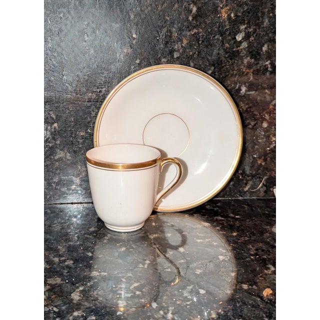 Traditional 1910's German Gold Trim Espresso Cup & Saucer Set- 14 Pieces For Sale - Image 3 of 4