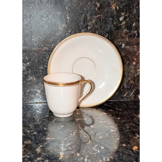 Traditional 1910's German Porcelain Espresso Cup & Saucer With Gold Trim 14 Pieces For Sale - Image 3 of 4