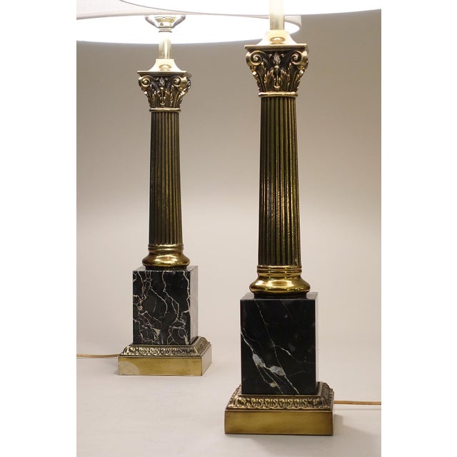 Westwood Lamps 1960's Westwood Neoclassical Hollywood Regency Corinthan Column Marble Brass Table Lamps - a Pair For Sale - Image 4 of 11