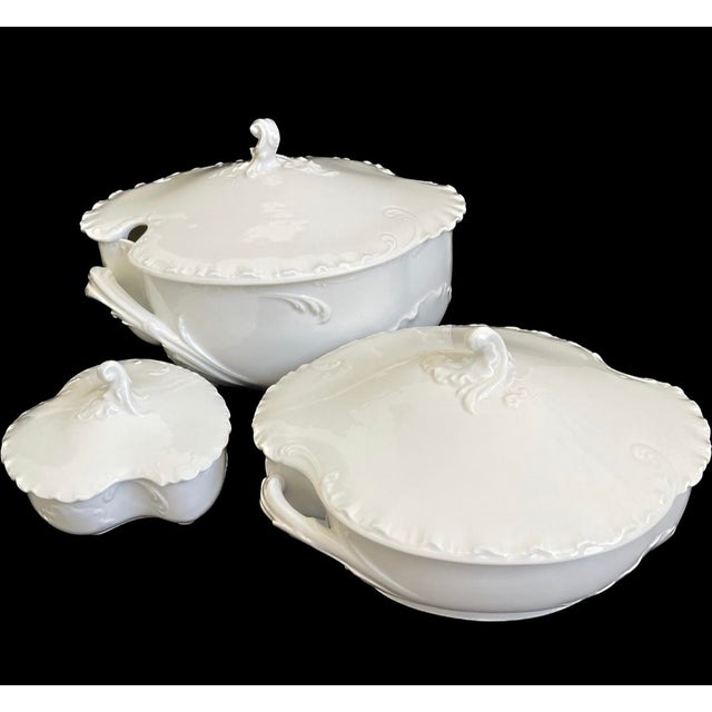 A beautiful lot of three Haviland Limoges serving pieces in the Marseille All White (Schleiger 9) pattern. This stunning...