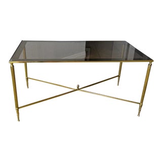 1950s French Brass X Base Coffee Cocktail Table For Sale