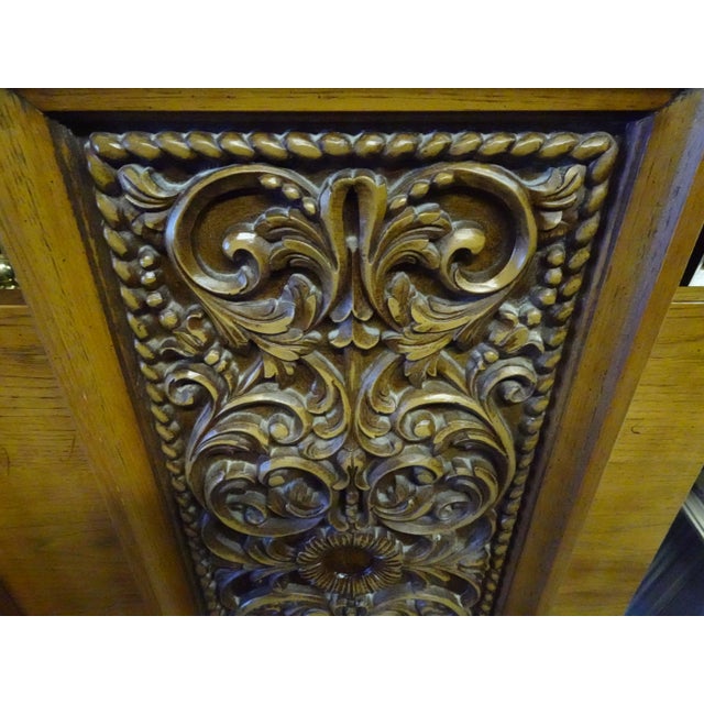 Brown Vintage Drexel Mid-Century King Size Headboard Spanish Style W Five Carved Panels For Sale - Image 8 of 13