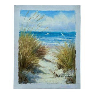 Serene Beach Dune Grasses Scene Oil Painting on Canvas, Unstretched, by Mariella For Sale