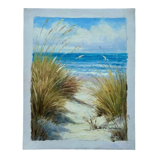 Serene Beach Dune Grasses Scene Oil Painting on Canvas, Unstretched, by Mariella For Sale