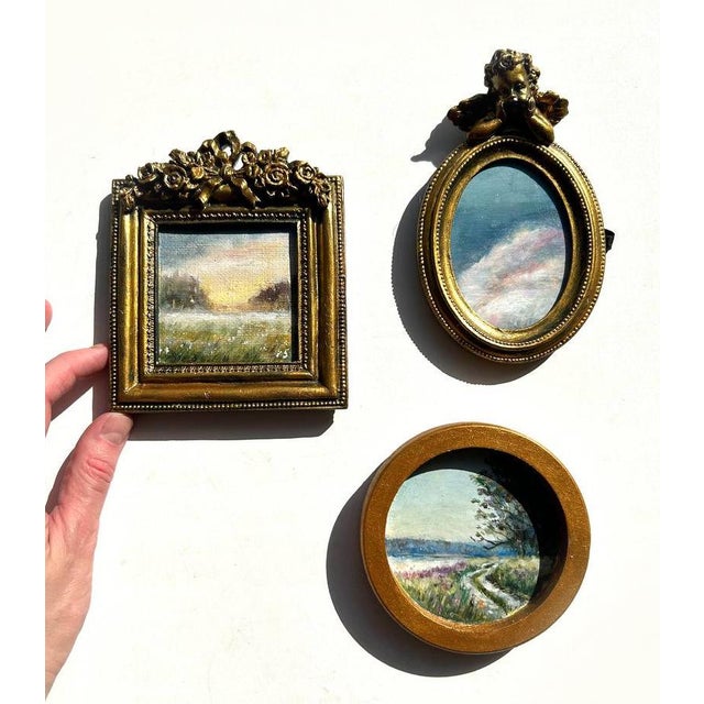 set of 3 original miniature oil paintings by artist Valeriya S. This collection, titled "Spring Awakening" Premium...