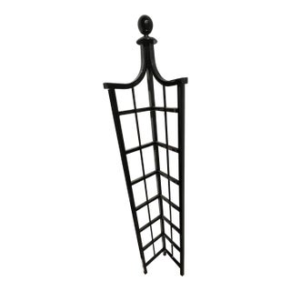 Black Lacquer Corner Trellis With Finial | Faux Regency Garden Support | Tall Decorative Plant Climber For Sale
