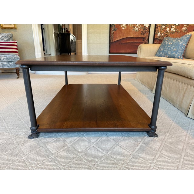 Two Tiered Oak Coffee Table With Iron Frame and Claw Foot Legs For Sale In New York - Image 6 of 16