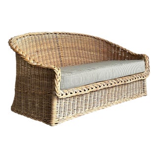 Vintage Boho Braided Rattan Mattress Ticking Sofa For Sale