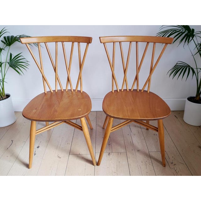 Brown Vintage Candlestick Dining Chairs in Elm and Beech by Lucian Ercolani for Ercol, 1960s, Set of 2 For Sale - Image 8 of 18