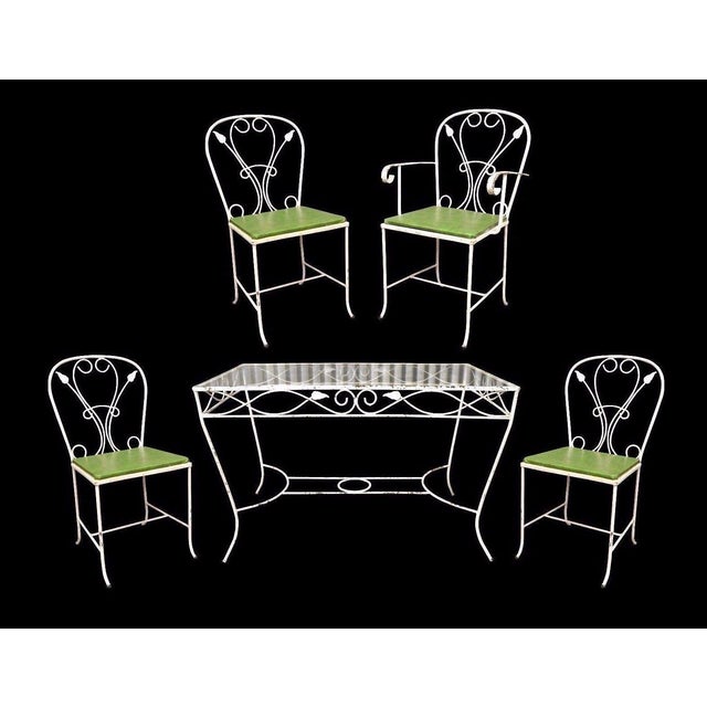 Vintage Salterini Wrought Iron Patio Dining Set Table 4 Chairs Art Nouvea White | Chairish