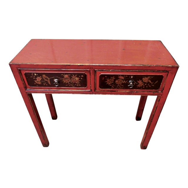 Oriental Red Lacquered Side Table For Sale