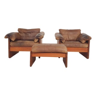 Vintage Danish Lounge Chairs and Ottoman by Mikael Laursen for A/S Mikael Laursen, 1970s, Set of 3 For Sale