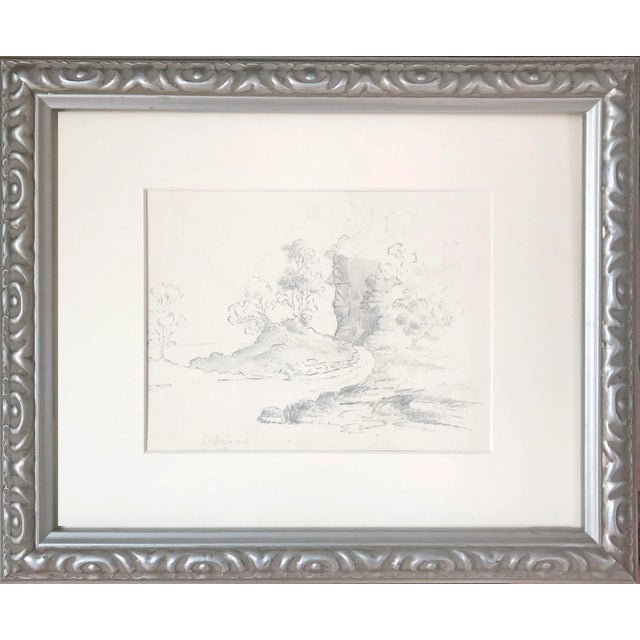 Gray 19th Century Antique English Graphite Landscape Drawing For Sale - Image 8 of 8