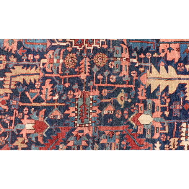 Navy Blue Antique Persian Heriz Rug With All-Over Sub-Geometric Design on a Blue Field For Sale - Image 8 of 16