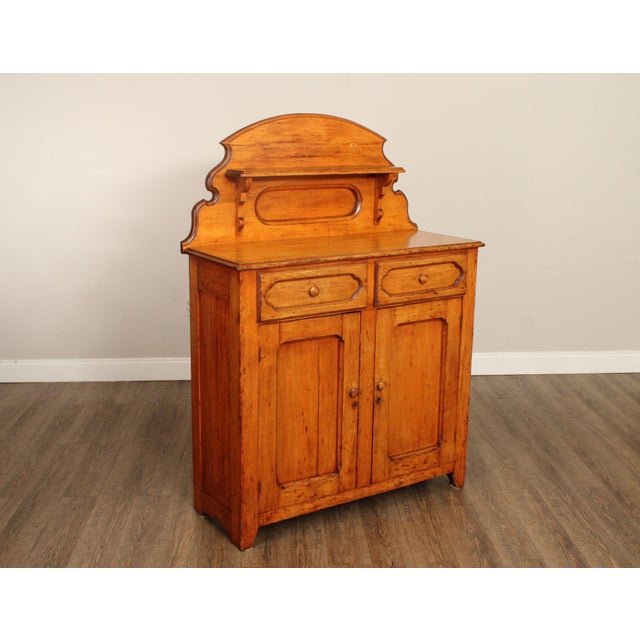High Quality Antique Pine Jelly Cupboard Cabinet Featuring A Paneled Case With Two Upper Drawers Over A Double-Door...