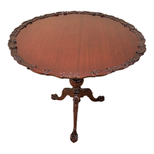 Round Tilt Top Mahogany Side Table With Carved Decorative Border