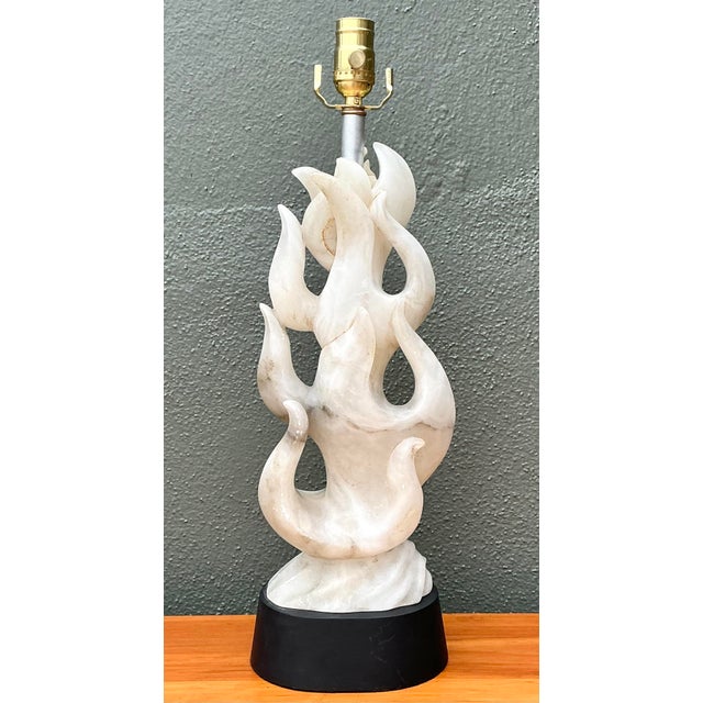 Vintage Abstract Carved Stone Lamp For Sale - Image 4 of 12