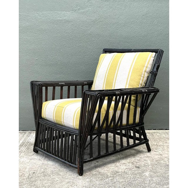 Vintage Stick Rattan Lounge Chair in Ralph Lauren Cabana Stripe For Sale - Image 10 of 12