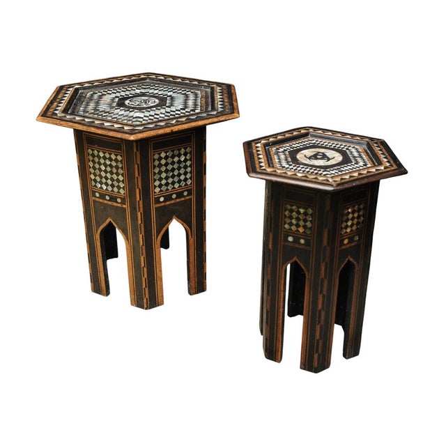 Beige 19th Century Moroccan Hexagonal Pedestal Table, 1890s, Set of 2 For Sale - Image 8 of 8