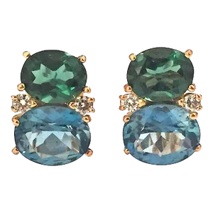 Christina Addison Medium Gum Drop Earrings With Green Garnet and Blue Topaz and Diamonds - a Pair