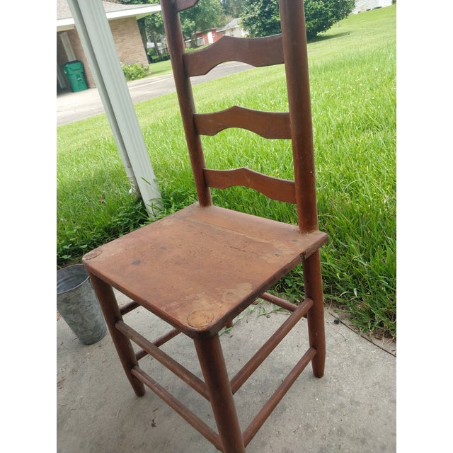 American Antique Primitive Wooden 4-Slat Ladderback Accent Side Chair For Sale - Image 3 of 8
