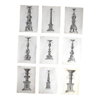 Authentic Antique 18th Century Italian Candlestick Copperplate Engravings - Set Of For Sale