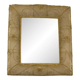 Gilt Metal Wire Mesh Wall Mirror with Floral Decor, 1950s For Sale