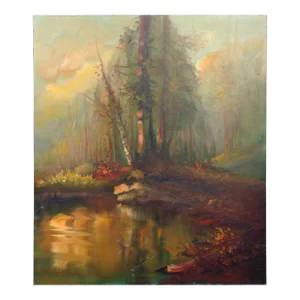 Mid 20th Century Forest and Pond at Sunset Landscape Painting by Charles Grove