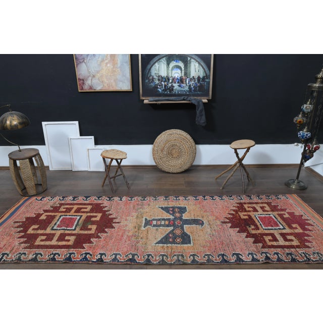 Pink 1970s Vintage Turkish Oushak Handmade Wool Cotton Pink Runner Rug For Sale - Image 8 of 11