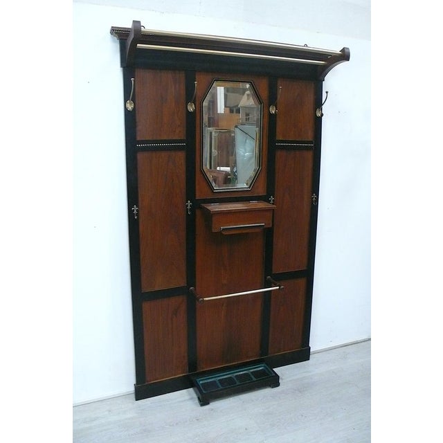 Large art nouveau coat rack / wall-mounted coat rack with hat rack, octagonal beveled mirror, glove compartment, umbrella...