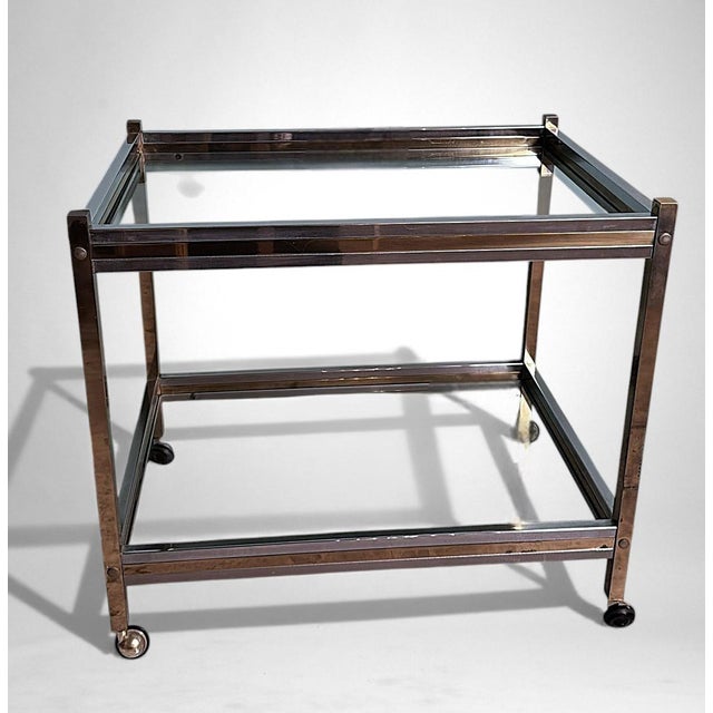 Mid-Century Modern Mid 20th Century Romeo Rega Style Italian Brass and Steel Bar Cart For Sale - Image 3 of 16