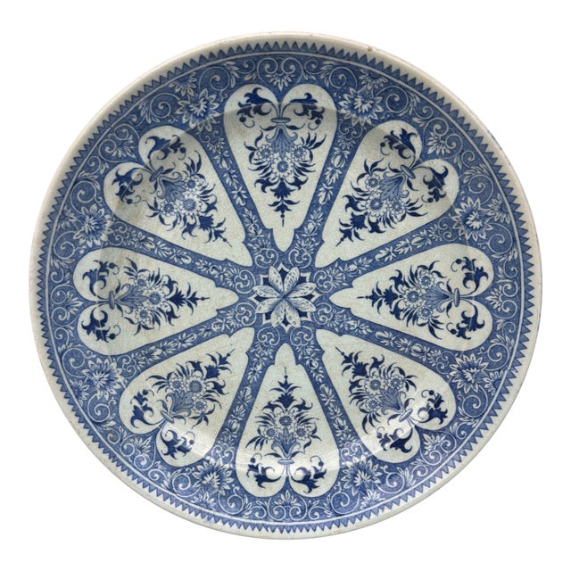 19th Century French Blue & White Faience Dinner Plate Sarreguemines For Sale