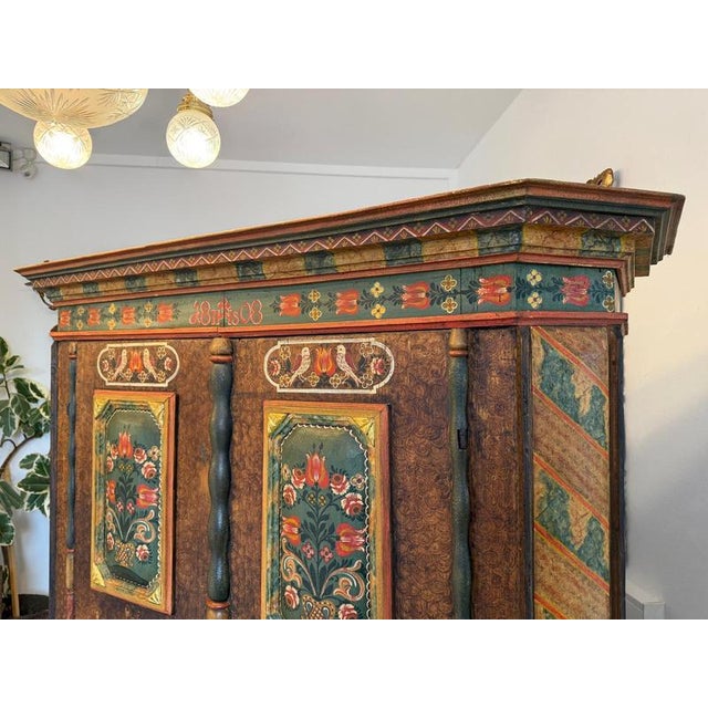 Antique Biedermeier Hand-Painted Farmhouse Cupboard with Floral Decoration For Sale - Image 9 of 18
