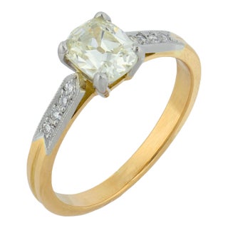 Mid 20th Century French Gia 1.00 Carat Old Mine Cut Diamond 18k Yellow Gold Engagement Ring, Size 6 For Sale