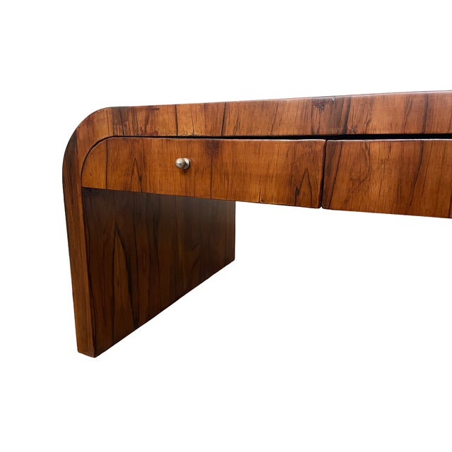 Early 20th Century Art Deco Brazilian Rosewood Veneer Waterfall Six-Drawer Coffee Table For Sale - Image 12 of 14