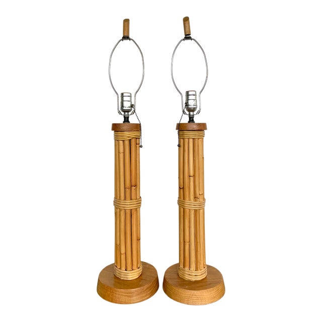 Vintage Bundled Rattan Lamps - A Pair For Sale