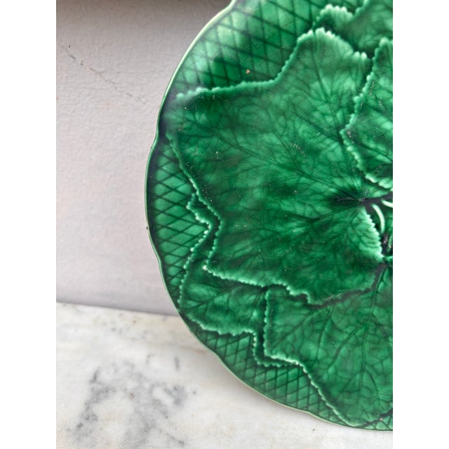 Mid-Century Modern Green Majolica Leaf Plate Gien Circa 1950 For Sale - Image 3 of 7