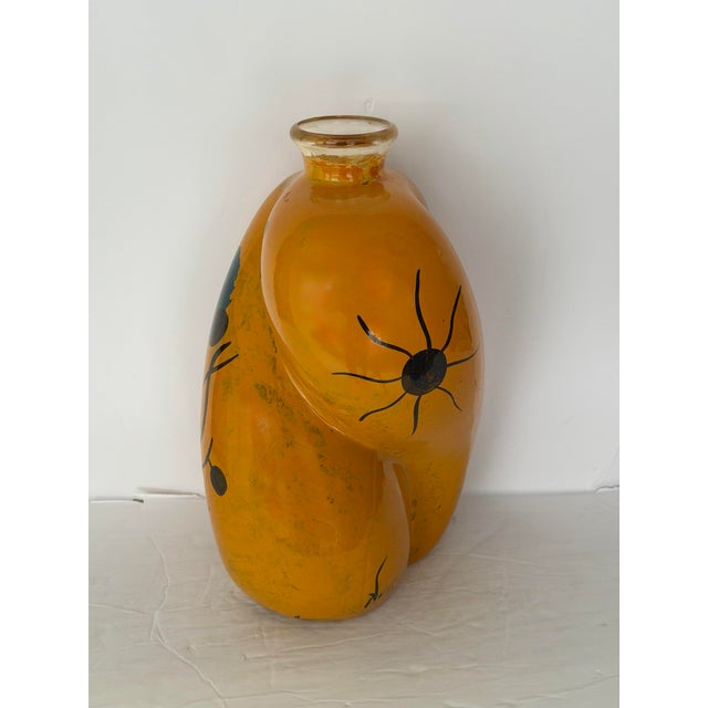 Late 20th Century Late 20th Century Joan Miró Style Sculptural Yellow Hand Painted Art Glass Vase For Sale - Image 5 of 7