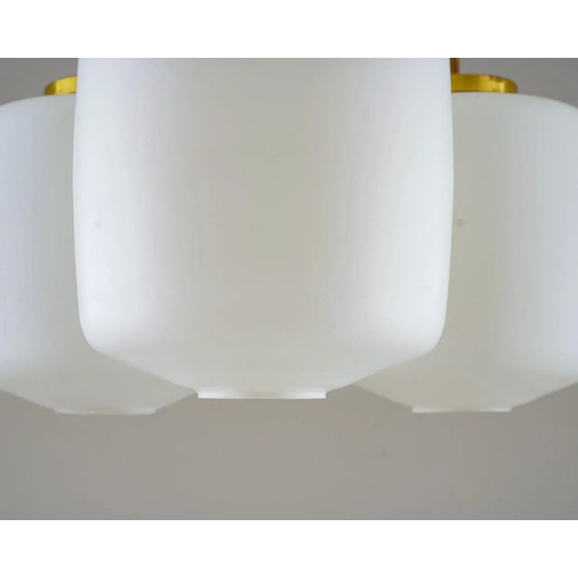 1950s Large Chandelier in Brass and Opaline Glass attributed to Høvik Lys, Norway, 1950s For Sale - Image 5 of 10