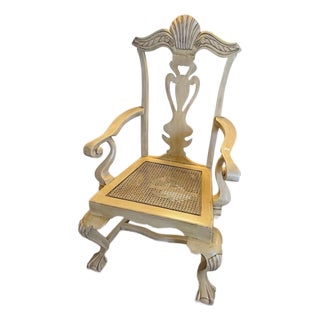 Vintage Carved Shell Crest Cane Seat Accent Armchair For Sale