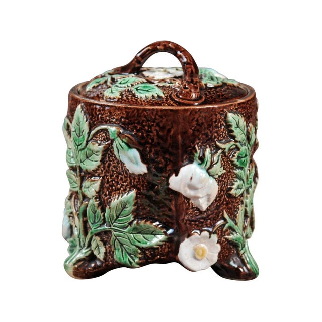 French 19th Century Brown Majolica Lidded Jar with Moulded Floral Décor For Sale - Image 12 of 12