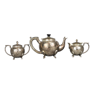 Antique Victorian Silver Plated Tea Set of 3 - Teapot Creamer and Sugar Bowl With Lid