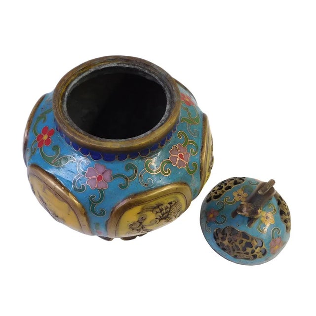 Vintage Chinese Metal Enamel Cloisonne Burner For Sale - Image 4 of 7