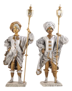 Late 20th Century. Theatrical Papier-Mâché Figural Lamp Bearers, Continental - a Pair