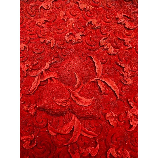 Red Stunning Antique Elaborate Cinnabar Lacquer Wufu Bat Bowl For Sale - Image 8 of 12