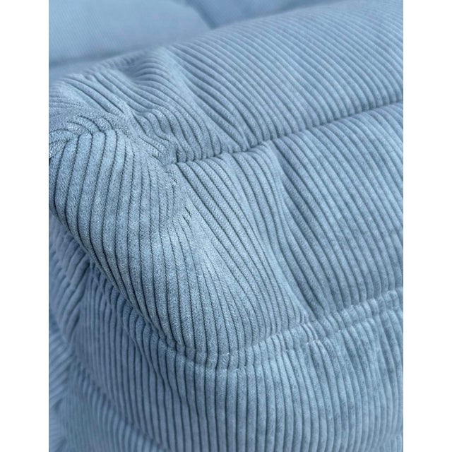 Togo Lounge Chair in Light Blue Corduroy by Michel Ducaroy for Ligne Roset For Sale - Image 9 of 10
