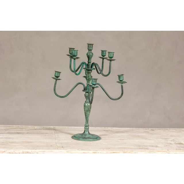 Japanese Vintage Two-Tiered Eight Arm Candelabra with Verdigris Patina For Sale - Image 11 of 11